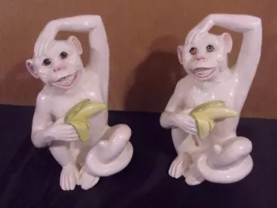 2-mid Century Modern Italian Faience Ceramic Monkey Sculptures W/ Bannanas Elvis • $199