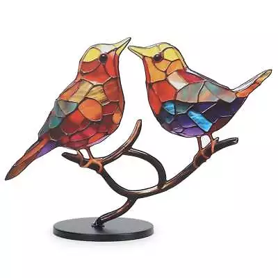 Stained Birds On Branch Desktop Ornaments Metal Vivid Craft Desktop Decor • $8.82