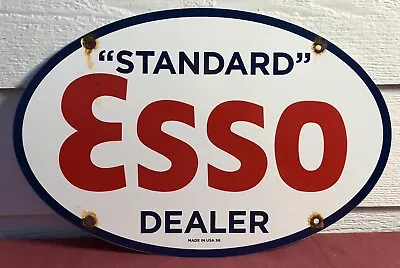 Vintage Esso Standard Dealer 16.5” Porcelain Gas Oil Gasoline Sign • $44
