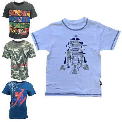 Boys Girls Marvel Avengers Spiderman WWE Star Wars R2 D2 Cotton T-Shirt Top • £6.50