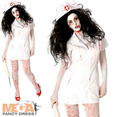 Zombie Bloody Nurse Ladies Fancy Dress Womens Adults Horror Halloween Costume • £13.99
