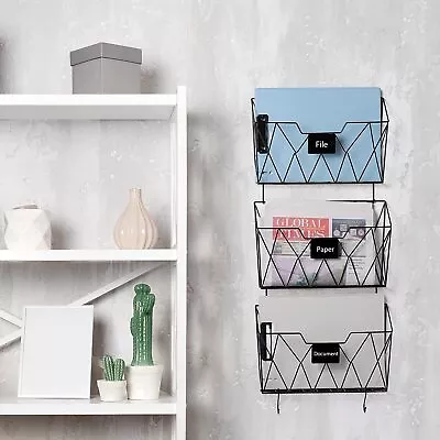 3 Pockets Wall Mount Mail Organizer Hanging Magazine Rack W/ Hooks Office Home • $26.21