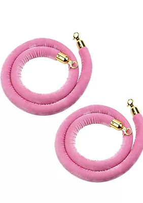 2 Piece 4 Feet Pink Velvet Stanchion Rope Barrier Rope Gold Color Hardware • $11.19