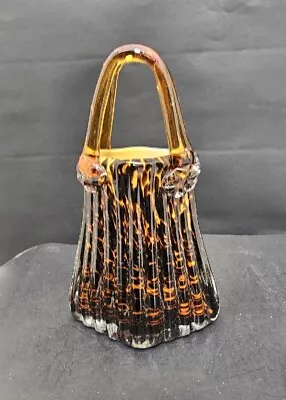 Vintage Hand Blown Art Glass Leopard Print Purse Shaped Vase 11  Tall  • $18.98