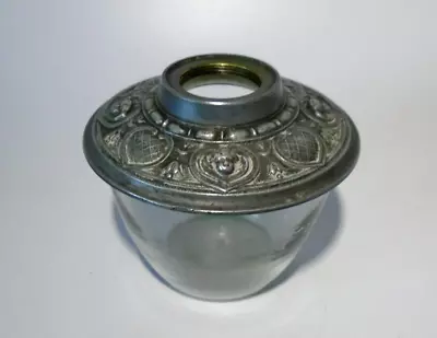 Vintage Clear Glass Oil Lamp Drop In Font Metal Rim Angel Putti Faces • £22.95