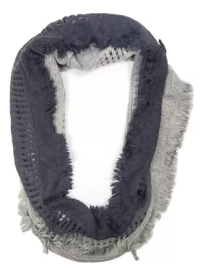 Mixit Infinity Open Knit Scarf Gray Black Ombre Winter Scarf Fringe One Size  • $7.39