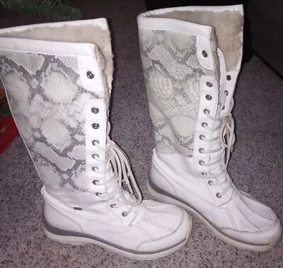 Ugg Adirondack III Waterproof Leather Boots Gray/White Snakeskin Women's 10 • $44.95