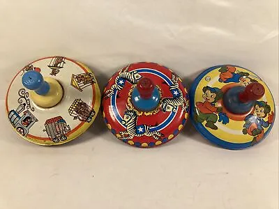 Spinning Tin Tops Ohio Art Animals Bear Zebra Circus Lot Of 3 VTG • $29.99