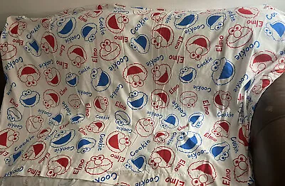 Vintage Sesame Street Elmo Cookie Monster Blue White Red Flat Sheet 2018 • $8.50