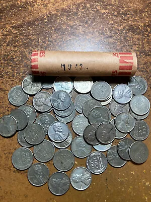 1943 (P) STEEL LINCOLN WHEAT CENT PENNY ROLL (50 Coins)  Nice Condition • $16.95