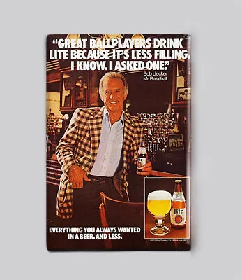 BOB UECKER / MILLER LITE VINTAGE AD - 2  X 3  POSTER MAGNET (brewers Beer Mlb) • $6.99