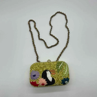 $149 • Buy Zara Beaded Toucan Yellow And Gold Crossbody Clutch 