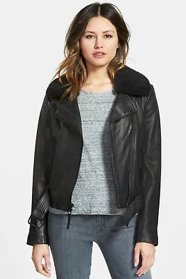 New Michael Kors $425 Faux Shearling Collar Leather Moto Jacket Sz S Small • $189.99