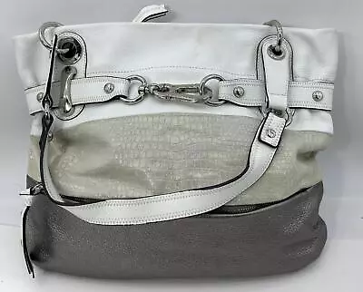 B.Makowsky Women's White/Gray Leather Zip Hobo Shoulder Bag • $66.40