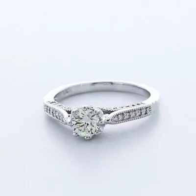 1.0CT Natural Diamond H/SI1 Round Cut 14K White Gold 6-Prong Vintage Accent Ring • $1780.80