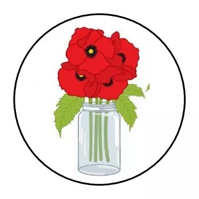 Poppies Mason Jar Wedding Envelope Seals Labels Stickers Party Favors • $1.99