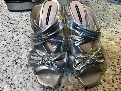 Zara Basic Collection Mules Silver Metallic Open Toe Slide Heel Shoes Eu37/us6.5 • $37.99