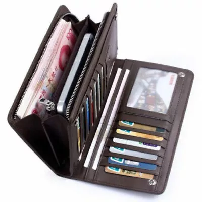 Mens  L1 Bifold Leather Zip Coin Long Wallet Multi Card Holder Purse Clutch Bag • $9.89