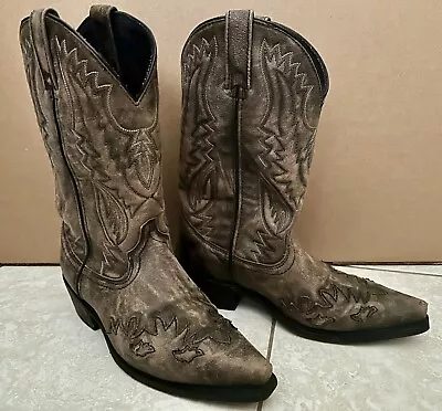 Laredo Mens 9D Dress Western Cowboy Boots Leather Brown Distressed Snip Toe • $75