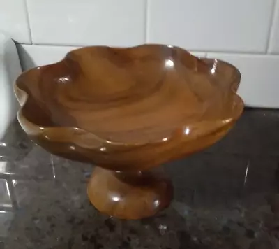 Vintage Scalloped Wood Bowl Waikiki Woods Monkey Pod Hawaii • $15.99