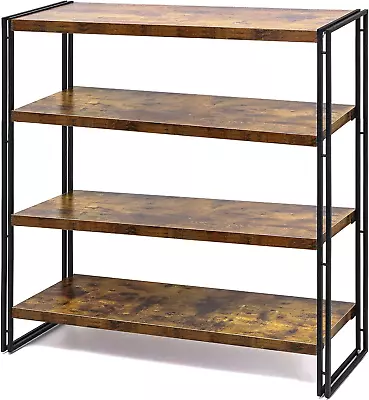 Bookshelf4-Tier Bookcase Rustic Wood And Metal Open Display Book Shelves Office • $195.06