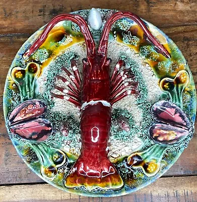 Majolica Wall Plaque Huge Palissy Ware Lobster Seafood Wall Charger Platter 13  • £168.74