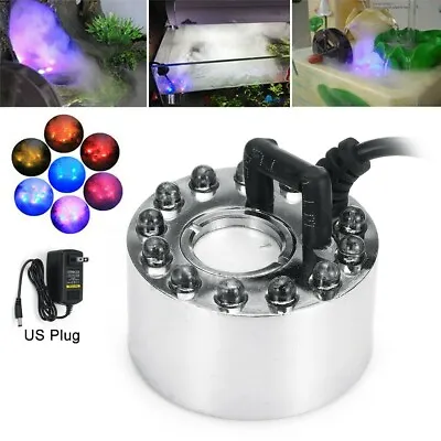 12 LED Ultrasonic Mist Maker Light Fogger Water Fountain Pond Atomizer + Power • $10.44