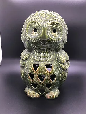 Vintage Hallmark Ceramic 9  Owl  Lantern Candle Holder Green Made In USA • $29.99