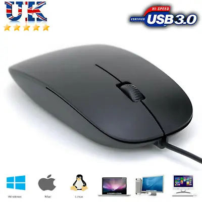 Wired USB Optical Mouse For Pc Acer Laptop Computer Scroll Wheel Black Mice UK • £3.69