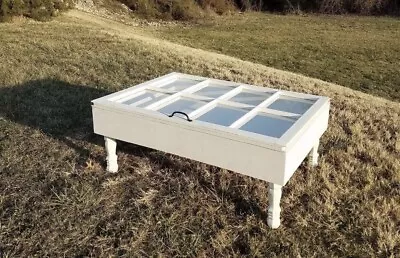 Rustic White Shadow Box Coffee Table 8 Pane Wood Window Table Seashell Display • $319.99