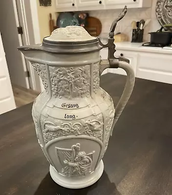 Antique Mettlach German Villeroy & Boch Beer Pitcher Mold #6 - Wohl Bekomm’s! • $219.99