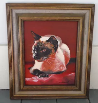 Vintage 70's Siamese Cat Oil Painting Framed Signed Denise Piccone 12x14  - EUC • $225
