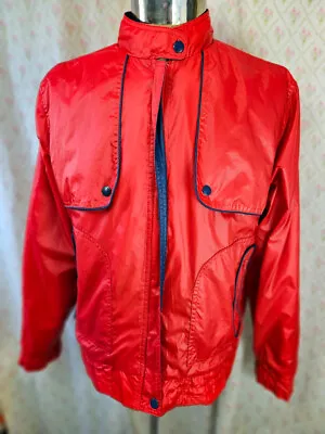 Vintage 1970s 80s Red Nylon Zip-Up Windy Weather Zip-Up Rain Spray Jacket M • $36