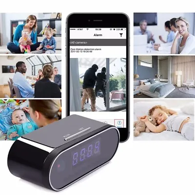 WiFi Alarm Clock Camera Night Vision HD 1080P Motion Sensor Security Nanny Cam • £35.76