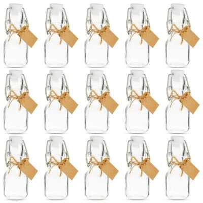 $24.99 • Buy 15 Pack Small Swing Top Glass Bottles With Lids, 2 Oz/ 60 Ml With Tags And Twine