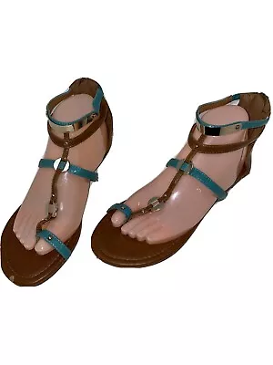Womens Wanted Brown Turquoise Egyptian Roman Style Strappy Sandals Sz 9 Veracruz • $16