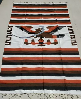 Vintage Eagle Snake Mexican Blanket Brown Orange XL Native Serape Saltillo • $44.99