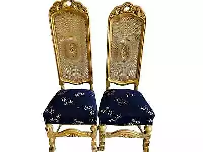 Chairs Hollywood Regency Gilded High Caned Back  His And Hers  Set Of Two!! • $679