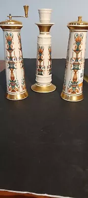 Vtg Lenox Lido China Pillar Salt & Pepper Grinder. 24k Gold Trim & Candle Holder • $29.99