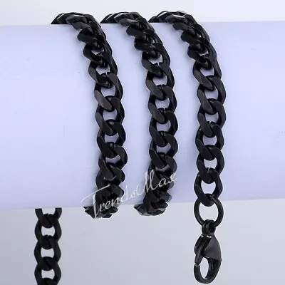 3/5/7mm 18-26  Black Stainless Steel Necklace For Mens Unisex Curb Cuban Chain • $10.99