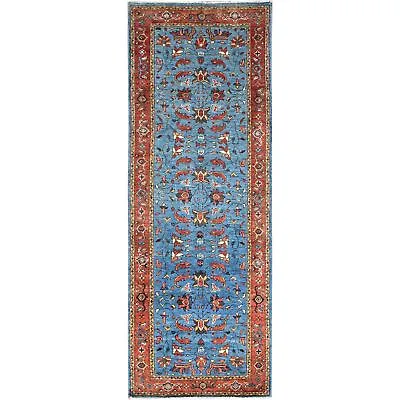 2'8 X7'6  Viva La Bleu Blue Afghan Seeripe Hand Knotted Wool Oriental Rug R86407 • $414.90