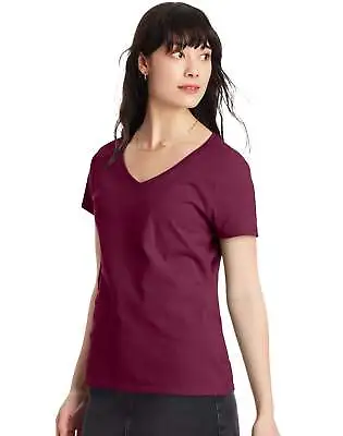 Hanes T-Shirt Women's Cotton V Neck Short Sleeve Perfect-T Ringspun Cotton S-3XL • $10