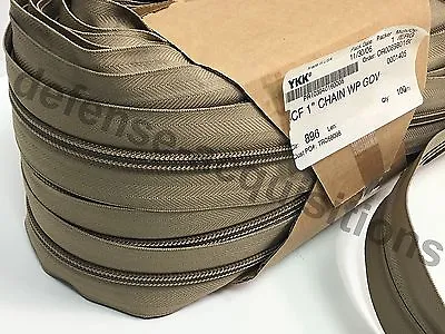 YKK ZIPLON® Zipper 9CF 1  Chain Coil Zipper Tape KHAKI 896 Military - Per Yard • $0.99