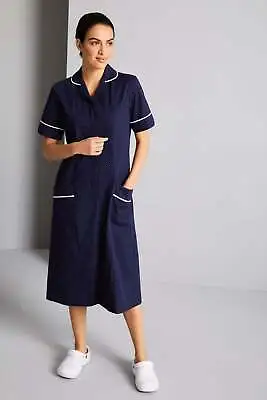 £14.99 • Buy Healthcare Workwear Dress UK 24 Uniform Carer Nursing Navy Polka Dot White Trim