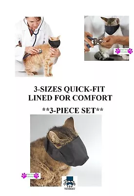 3 Pc SET SML CAT Quick Easy-Fit LINED Comfort MUZZLE BLACK GROOMING TRAINING  • $22.49