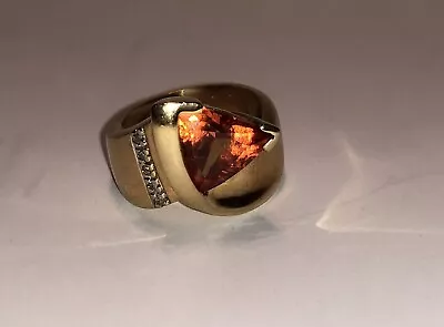 10K Gold - Lab Created Spessartite (mandarin) Garnet W/Diamond Accent Ring. 5.5 • $235