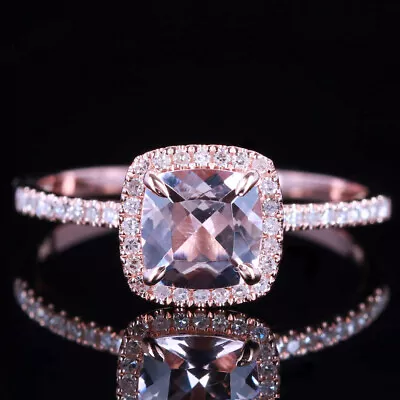 10K Rose Gold Engagement Wedding Natural Morganite Diamond Ring Prong Setting • $279.99