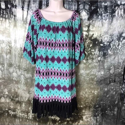 $25 • Buy Vava By Joy Han Turquoise Off The Shoulder Southwester Tassel Dress Size Small