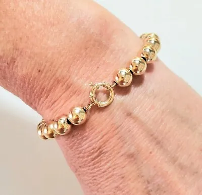 10mm Bolt 14k Yellow Solid Gold With 8mm Ball Bead Spring Clasp Bracelet • $382.50