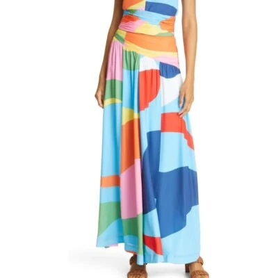 $200 • Buy NEW Staud Kona Colorblock Skirt In Capri / Coastal Marble Size 6